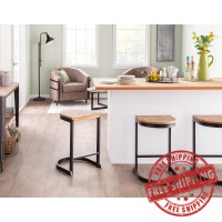 Lumisource B24-INDEM BKBN2 Industrial Demi Counter Stool in Black and Wood-Pressed Grain Bamboo - Set of 2